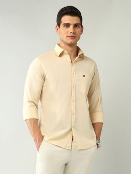AD By Arvind - Men Yellow Modern Slim Fit Self-Design Shirt