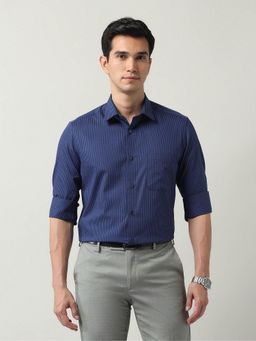 AD By Arvind - Men Navy Blue Regular Fit Vertical Striped Shirt