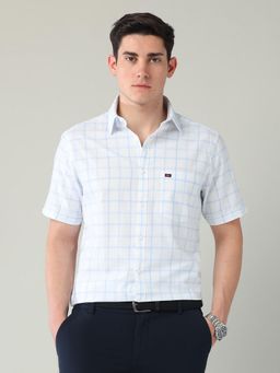 AD By Arvind - Men White Modern Slim Fit Twill Checked Shirt