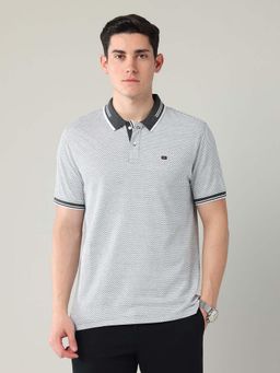 AD By Arvind - Men Grey Modern Slim Fit Textured Polo T-Shirt