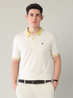 AD By Arvind - Men Yellow Modern Slim Fit Textured Polo T-Shirt