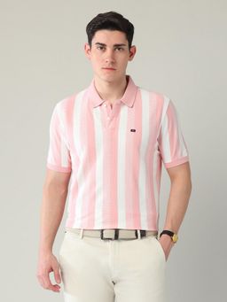 AD By Arvind - Men Pink Modern Slim Fit Stripes Polo T-Shirt