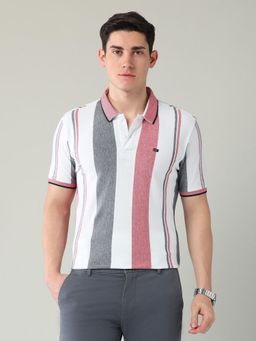AD By Arvind - Men Red Modern Slim Fit Stripes Polo T-Shirt