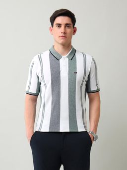 AD By Arvind - Men Green Modern Slim Fit Stripes Polo T-Shirt