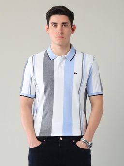AD By Arvind - Men Blue Modern Slim Fit Stripes Polo T-Shirt