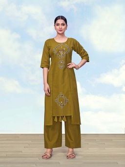 Monjolika Fashion - Olive Cotton Flex Causal Kurta With Pant