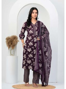 Anurang - Purple Women Floral Printed Pure Cotton Kurta With Pant & Dupatta