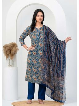 Anurang - Blue Women Paisley Printed Pure Cotton Kurta With Pant & Dupatta