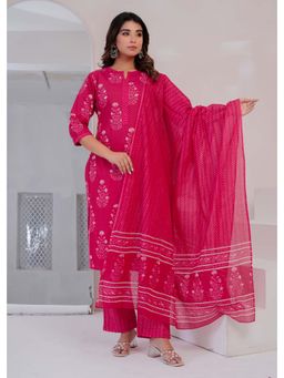 Anurang - Pink Women Mughal Buta Printed Pure Cotton Kurta With Pant & Dupatta