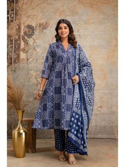 Anurang - Women Blue Printed Pure Cotton A-Line Kurta With Pant & Dupatta