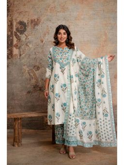 Anurang - Women Floral Printed Pure Cotton A-Line Kurta With Pant & Dupatta