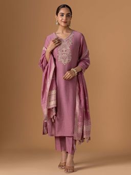 Women Plus - Embroidered Viscose Silk Mauve Kurta With Pant & Dupatta