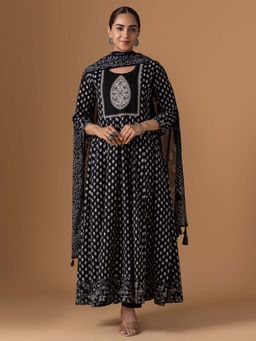 Women Plus - Black Viscose Rayon Kurta With Pant & Dupatta