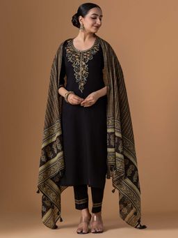 Women Plus - Embroidered Pure Cotton Kurta With Pant & Dupatta