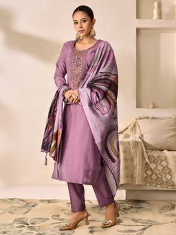 Women Plus - Embroidered Viscose Silk Kurta With Pant & Dupatta
