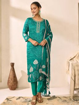 Women Plus - Embellished Pure Muslin Silk Kurta With Pant & Dupatta