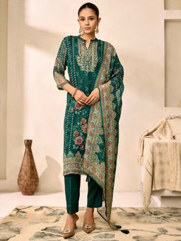 Women Plus - Digitally Printed Pure Organza Silk Kurta With Pant & Dupatta
