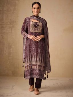 Women Plus - Digitally Printed Pure Natural Crepe Kurta With Pant & Dupatta