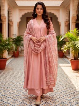 Mabish By Sonal Jain - Peach Flare Kurta With Palazzo & Dupatta