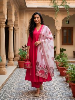 Mabish By Sonal Jain - Pink Flare Kurta With Palazzo & Dupatta