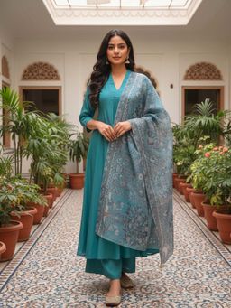 Mabish By Sonal Jain - Blue Flare Kurta With Palazzo & Dupatta
