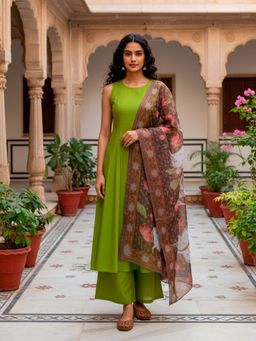 Mabish By Sonal Jain - Green Sleeveless A-Line Kurta With Palazzo & Dupatta