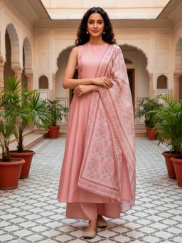 Mabish By Sonal Jain - Peach Sleeveless A-Line Kurta With Palazzo & Dupatta