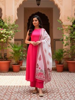 Mabish By Sonal Jain - Pink Sleeveless A-Line Kurta With Palazzo & Dupatta