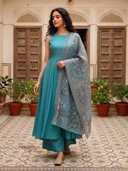 Mabish By Sonal Jain - Blue Sleeveless A-Line Kurta With Palazzo & Dupatta