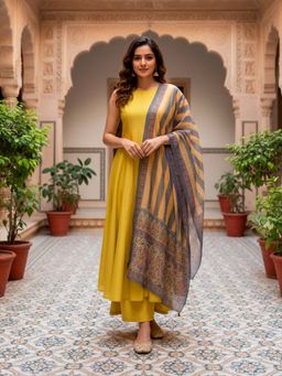 Mabish By Sonal Jain - Yellow Sleeveless A-Line Kurta With Palazzo & Dupatta