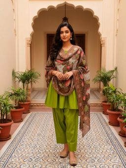 Mabish By Sonal Jain - Green Short Flare Kurta With Salwar & Dupatta
