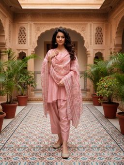 Mabish By Sonal Jain - Peach Short Flare Kurta With Salwar & Dupatta