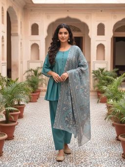 Mabish By Sonal Jain - Blue Short Flare Kurta With Salwar & Dupatta