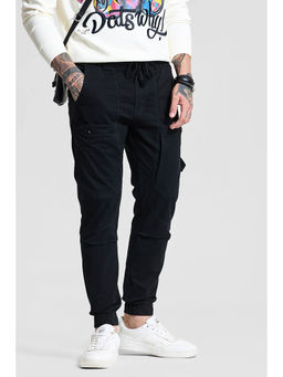 Snitch - Men Black Cotton Blend Cargo