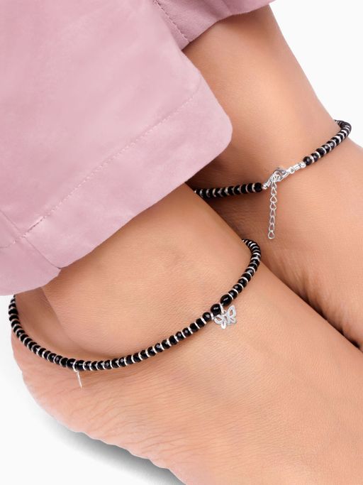 GIVA 925 Silver Black Butterfly Charm Anklet