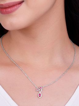 GIVA - 925 Silver Red Floral Drop Pendant with Link Chain