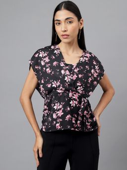 Latin Quarters - Women Floral Print Black Trendy Top
