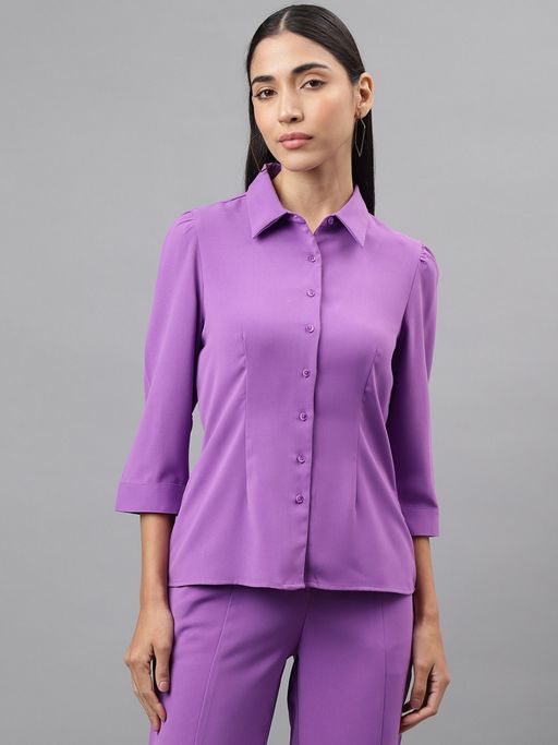 Buy Latin Quarters Women Purple Color Solid Shirt Online