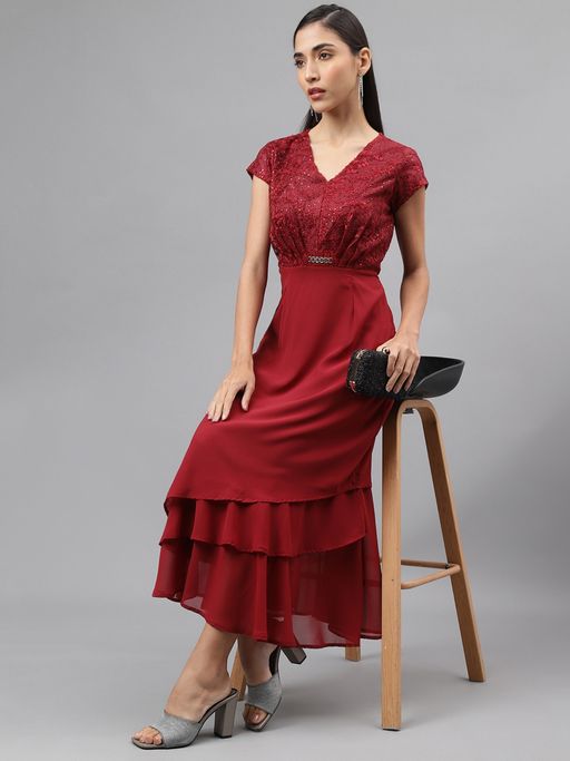 latin quarters red dress Latin Quarters Women Straight Red Half Sleeve V-Neck Solid Casual Dres