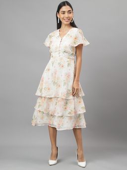 Latin Quarters - Women White Color Floral Print Midi Dress
