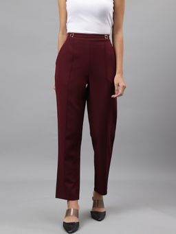 Latin Quarters - Women Solid Maroon Straight Pant
