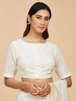 Fabindia - Off White Cotton Round Neck Blouse (Free Size)