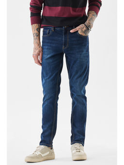 Snitch - Dark Blue Solid Tapered Casual Jeans for Men
