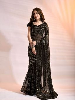 Odette - Black Georgette Saree with Unstitched Blouse