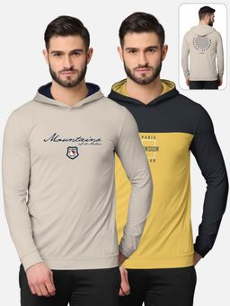 BULLMER - Printed Full Sleeve Hooded T-shirt For Men Multi-color (Pack of 2)