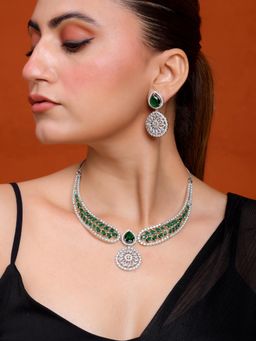 Silvermerc Designs - Silver Plated CZ American Diamond Bridal Jewellery Set for Women