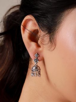 Voylla - Phoolwari Silver Bloom Jhumka Earrings