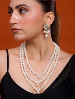 Silvermerc Designs - Traditional Multi Layer Kundan and Pearl Jewellery Set