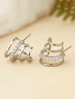 Voylla - Silver Orbit Sparkle Hoop Earrings