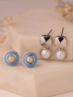 Voylla - Trendy Pearl Pop Duo Earrings (Pack of 2)